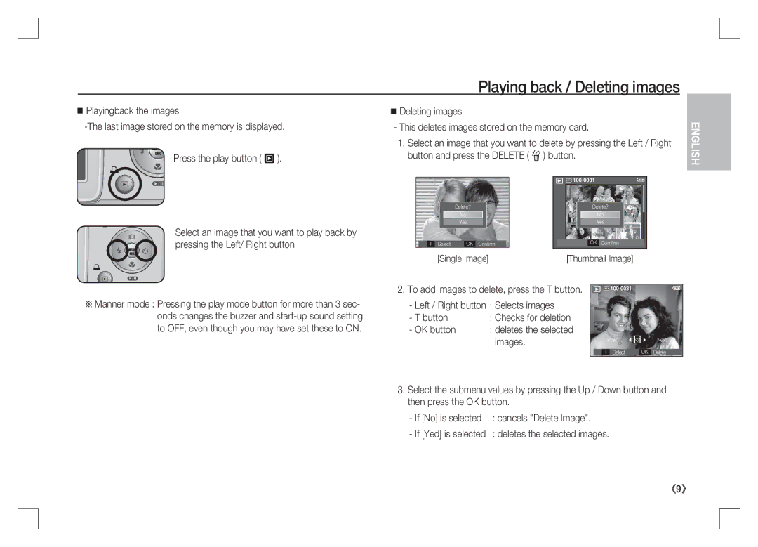 Samsung EC-S85ZZSAA, EC-S85ZZPAA, EC-S85ZZBAA Left / Right button Selects images Button, OK button, Images, Single Image 