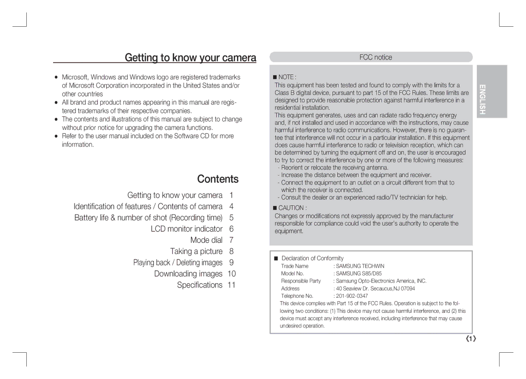 Samsung EC-S85ZZBAA, EC-S85ZZPAA, EC-S85ZZSAA manual Contents 