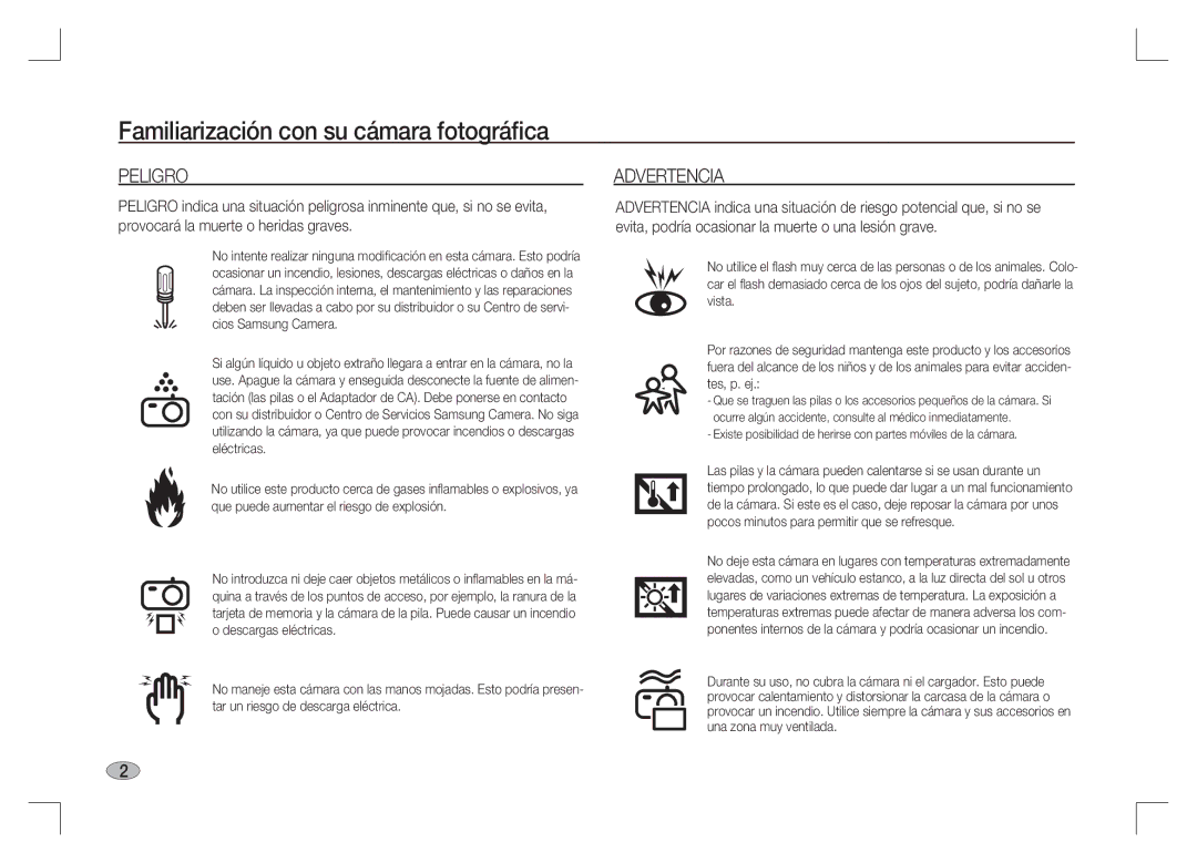 Samsung EC-S85ZZBAA, EC-S85ZZPAA, EC-S85ZZSAA manual Peligro 