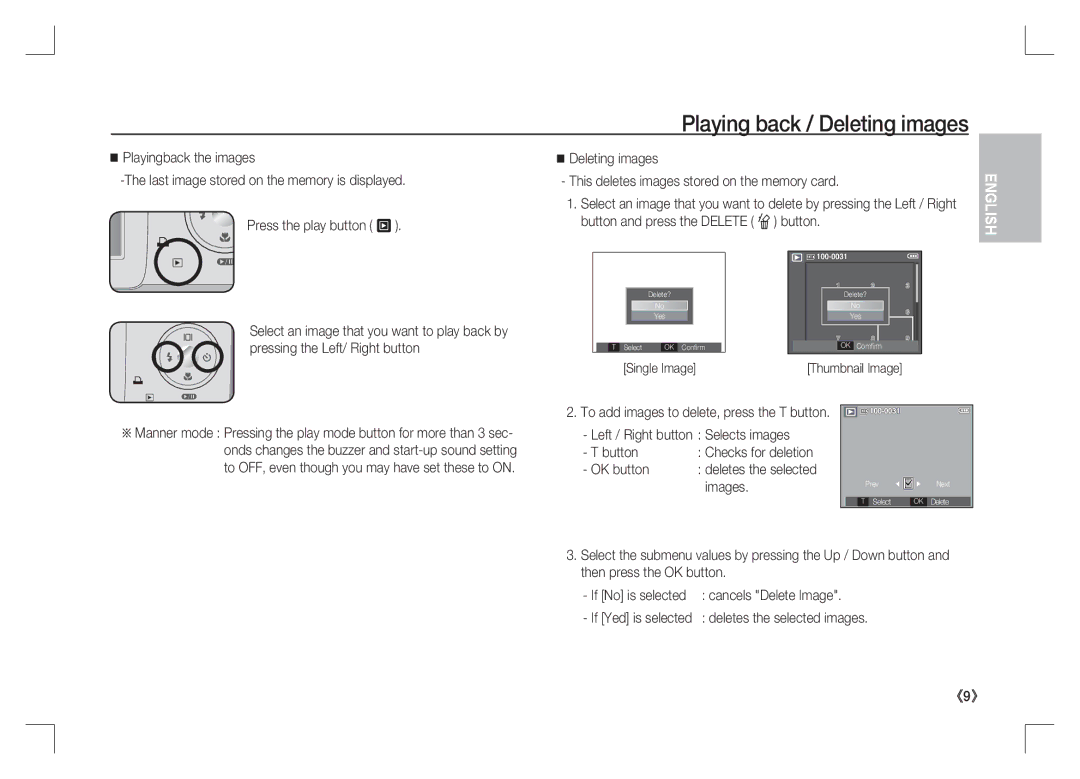 Samsung EC-S85ZZSAA, EC-S85ZZPAA, EC-S85ZZBAA Left / Right button Selects images Button, OK button, Images, Single Image 