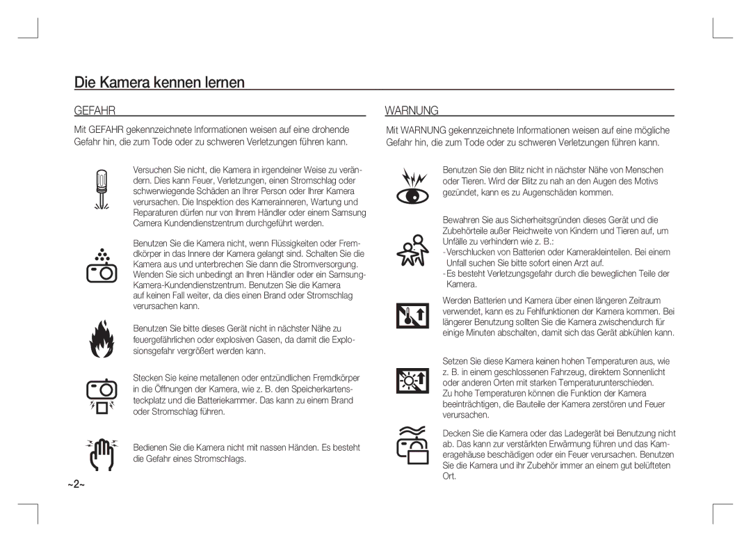 Samsung EC-S85ZZSAA, EC-S85ZZPAA, EC-S85ZZBAA manual Gefahr 