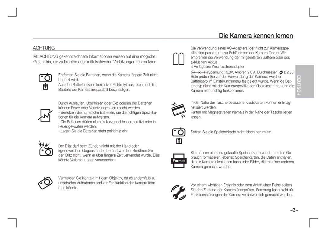 Samsung EC-S85ZZBAA manual Bitte prüfen Sie vor der Verwendung der Kamera, welcher, Kamera nicht richtig funktionieren 