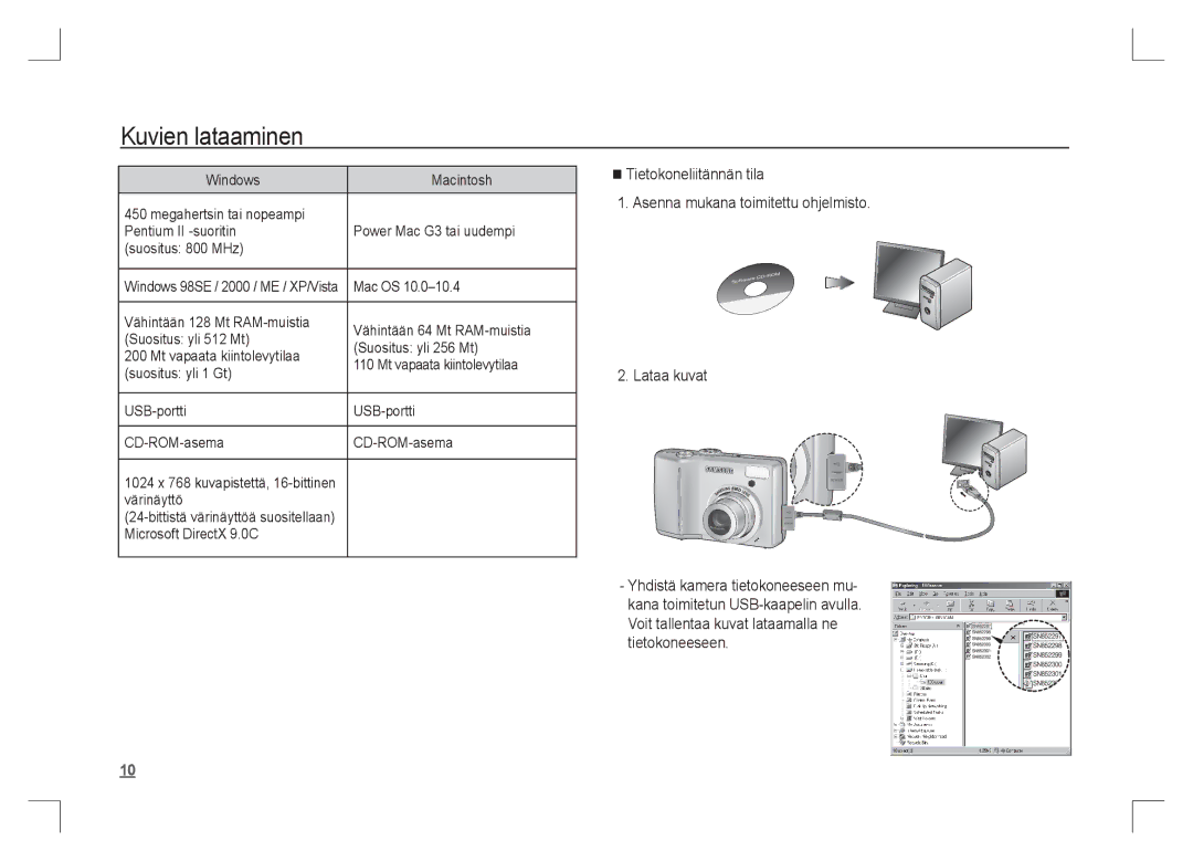 Samsung EC-S85ZZSAA, EC-S85ZZPAA, EC-S85ZZBAA manual Kuvien lataaminen, Mac OS, Värinäyttö 