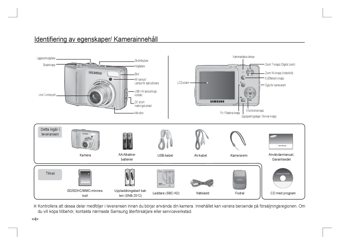 Samsung EC-S85ZZBAA, EC-S85ZZPAA, EC-S85ZZSAA manual Identiﬁering av egenskaper/ Kamerainnehåll, Tillval 