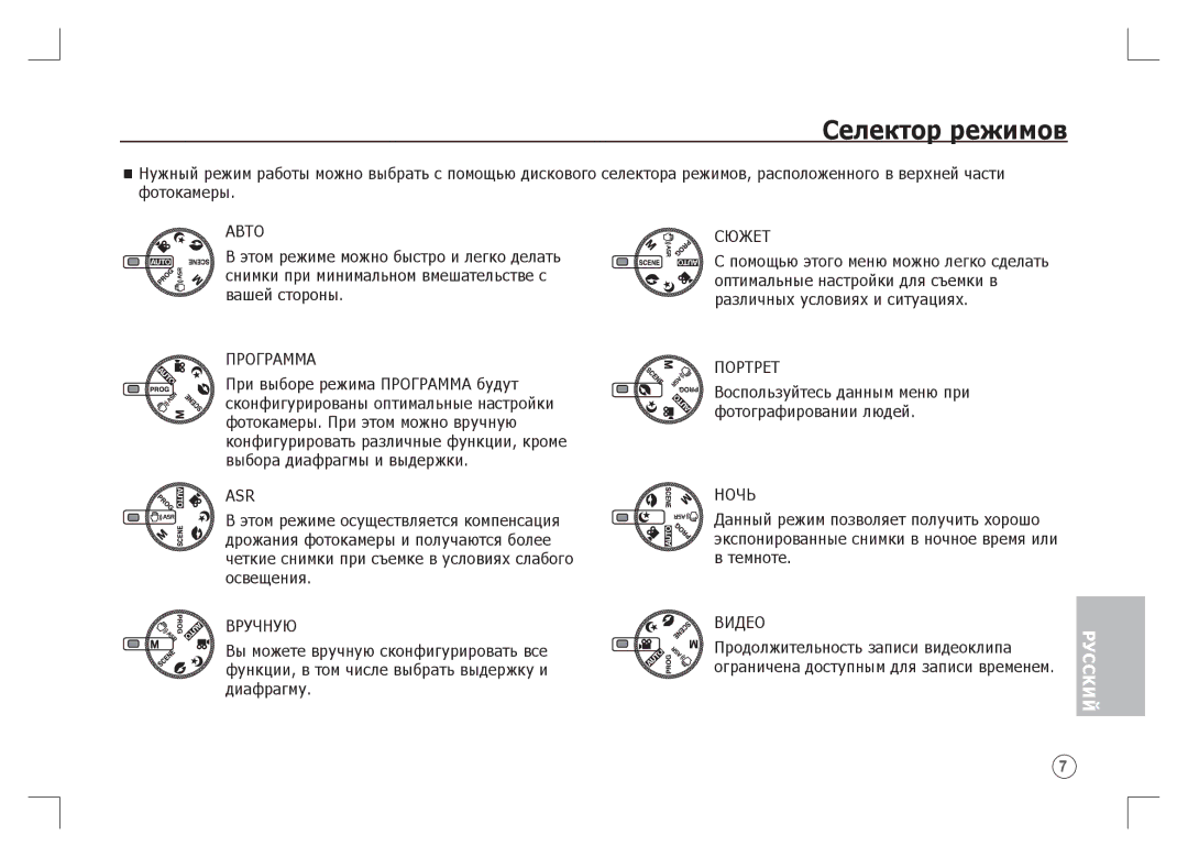 Samsung EC-S85ZZSAA, EC-S85ZZPAA, EC-S85ZZBAA manual Селектор режимов, Авто 