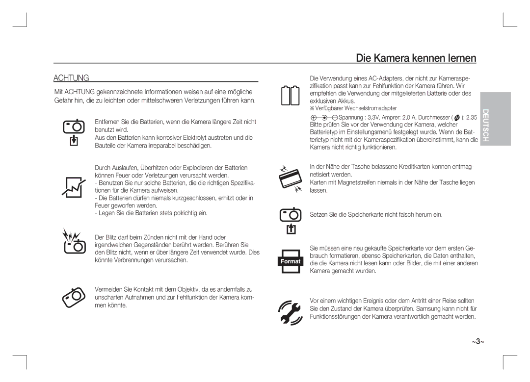 Samsung EC-S85ZZBAA, EC-S85ZZPAA, EC-S85ZZSAA manual Achtung, Setzen Sie die Speicherkarte nicht falsch herum ein 