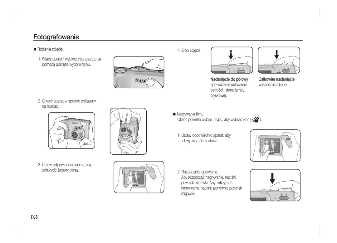 Samsung EC-S85ZZBAA, EC-S85ZZPAA, EC-S85ZZSAA manual Fotografowanie 