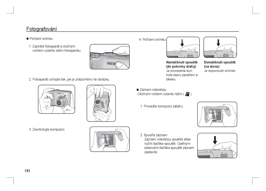 Samsung EC-S85ZZPAA manual Fotografování, Pořízení snímku, Je provedena kon, Stisknutím tlačítka spouště záznam zastavíte 