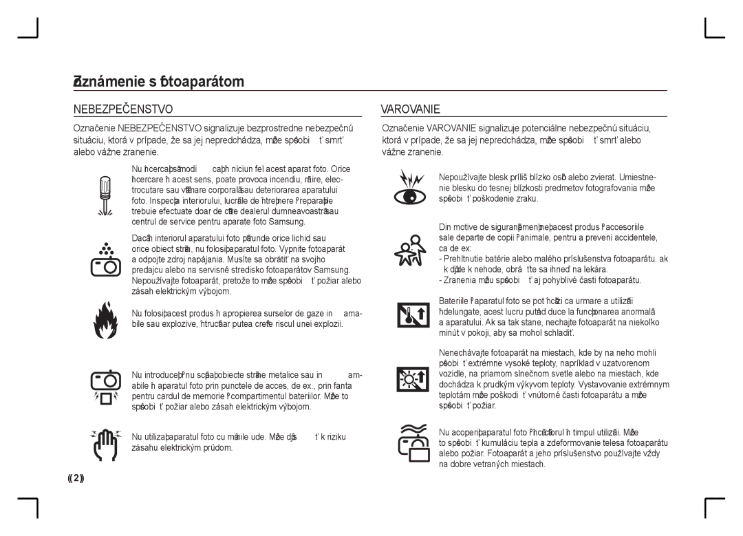 Samsung EC-S85ZZSAA, EC-S85ZZPAA manual Nebezpečenstvo, Varovanie, Zranenia môžu spôsobiť aj pohyblivé časti fotoaparátu 