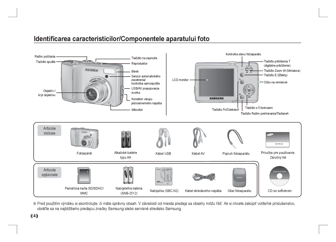 Samsung EC-S85ZZPAA, EC-S85ZZSAA, EC-S85ZZBAA manual Articole incluse, Articole Opþionale 