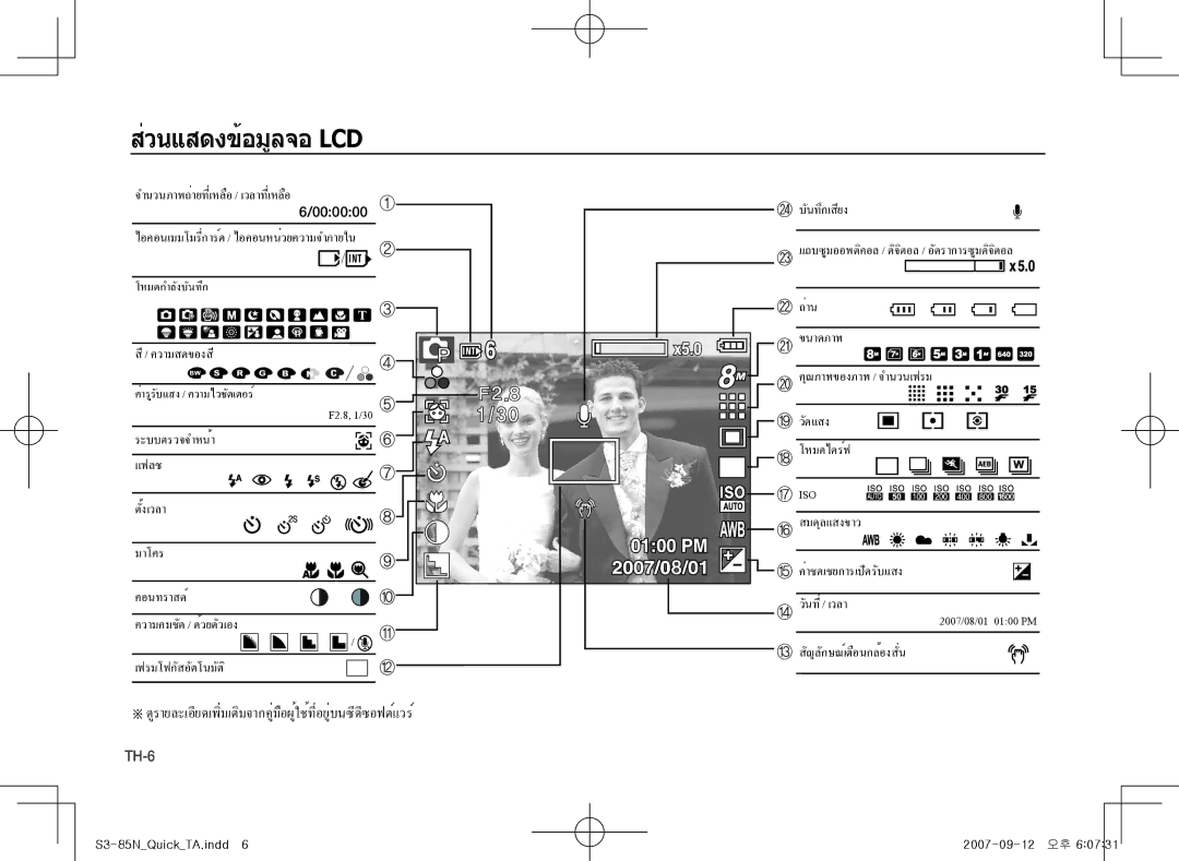 Samsung EC-S85ZZSAA, EC-S85ZZPAA, EC-S85ZZBAA manual ส่วนแสดงข้อมูลจอ Lcd 