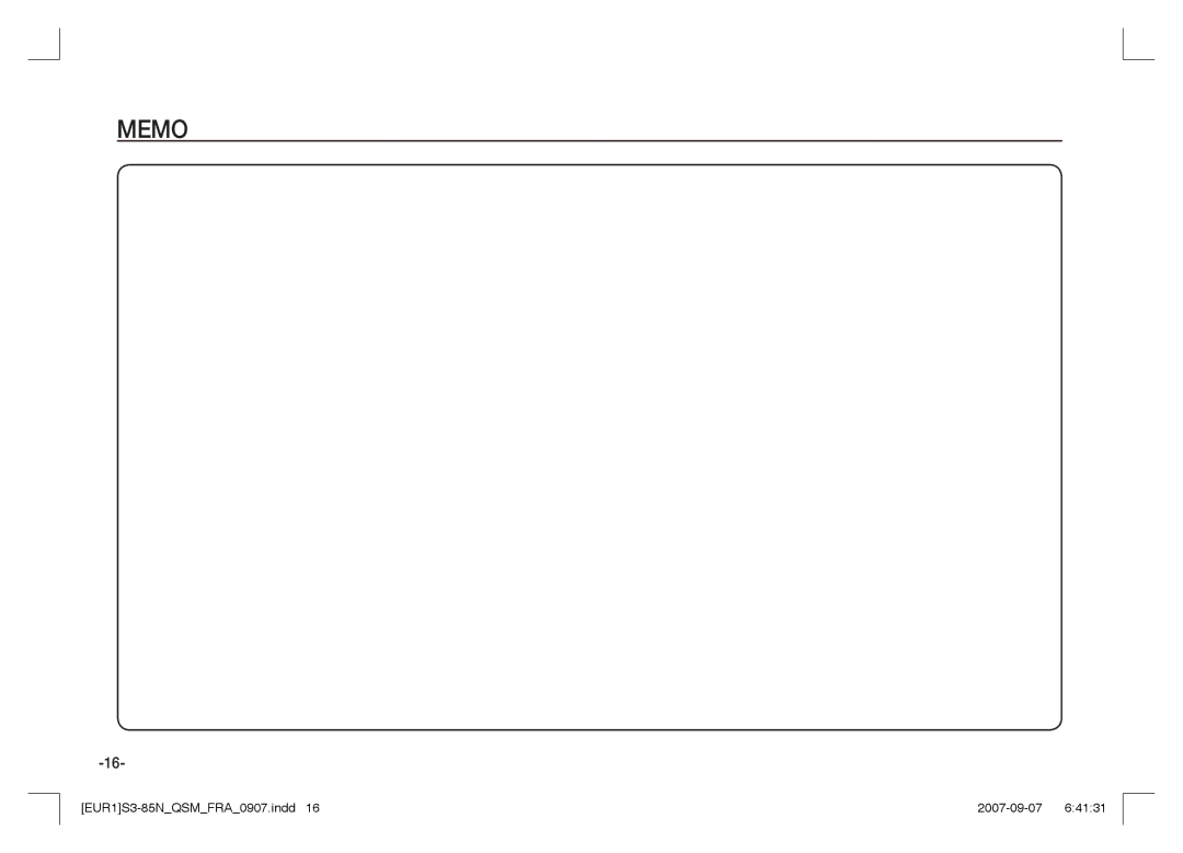 Samsung EC-S85ZZPAA, EC-S85ZZSAA, EC-S85ZZBAA manual Memo 