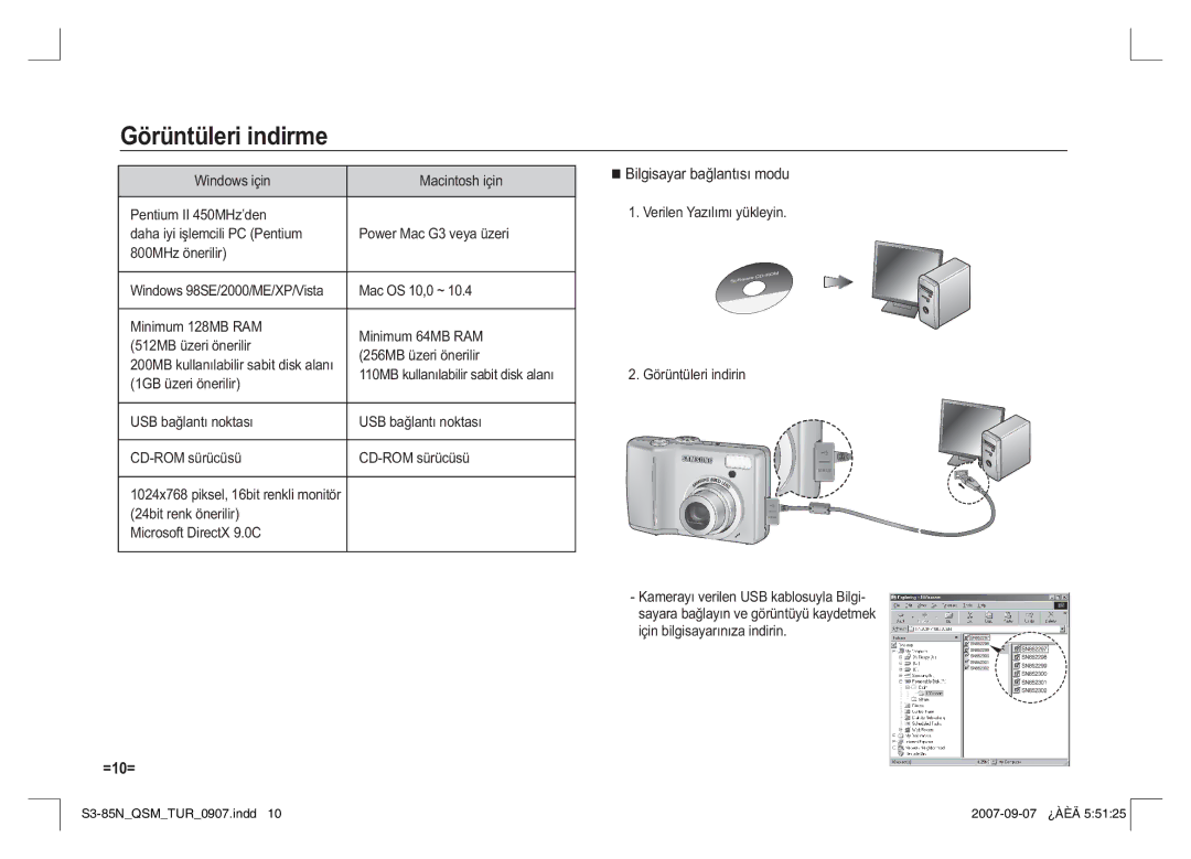 Samsung EC-S85ZZSAA, EC-S85ZZPAA, EC-S85ZZBAA manual Görüntüleri indirme, Bilgisayar bağlantısı modu 