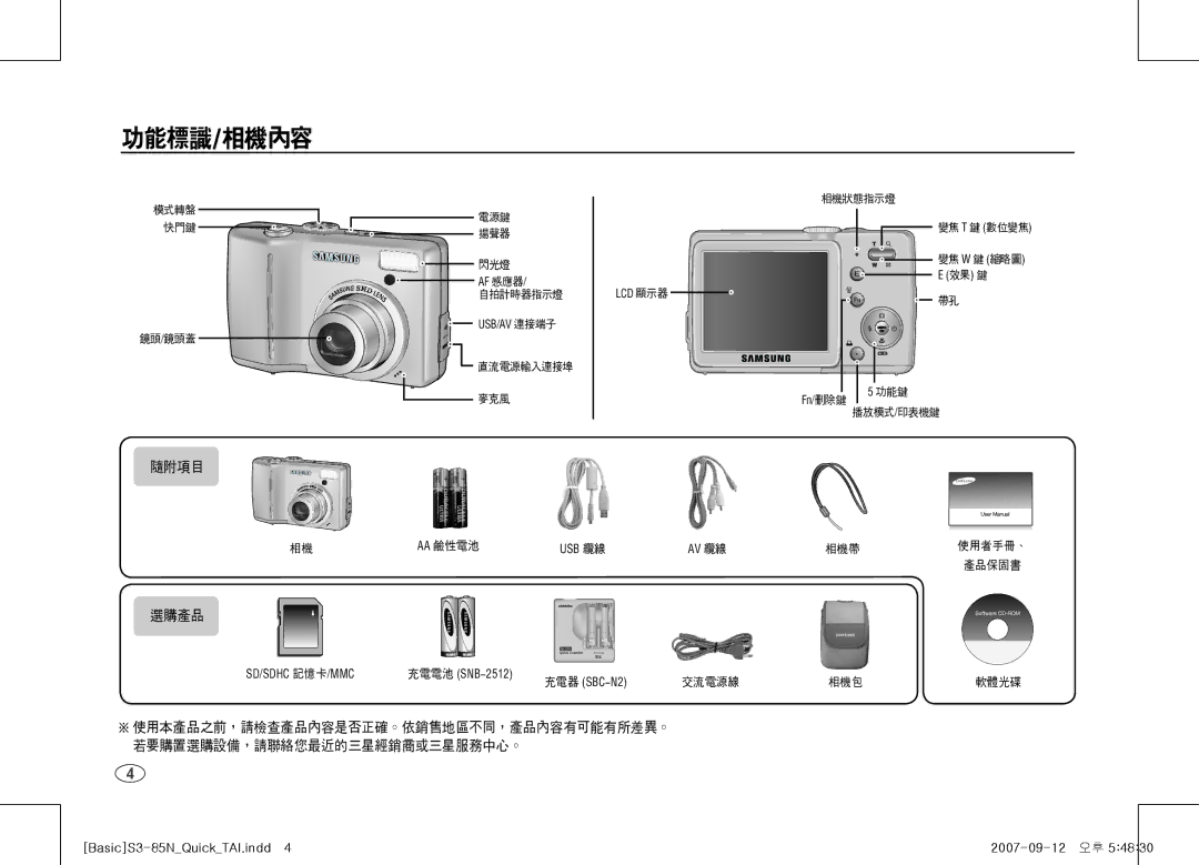 Samsung EC-S85ZZBAA, EC-S85ZZPAA, EC-S85ZZSAA manual 功能標識/相機內容 