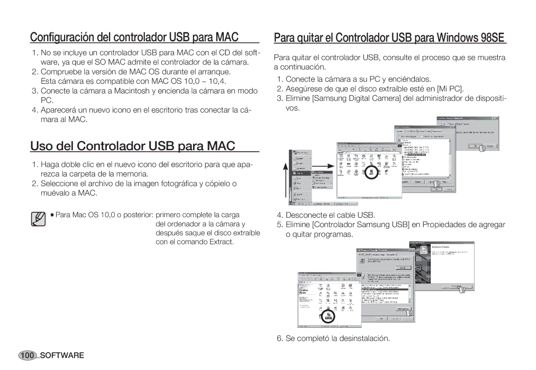 Samsung EC-S85ZZPBA/E1, EC-S85ZZSBA/E1 manual Uso del Controlador USB para MAC, Configuración del controlador USB para MAC 