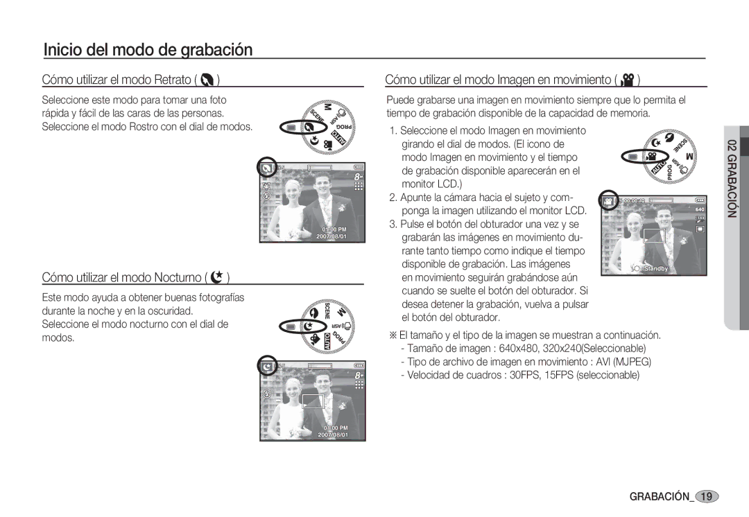 Samsung EC-S85ZZSBA/AS, EC-S85ZZSBA/E1, EC-S85ZZSBA/E2 manual Cómo utilizar el modo Retrato, Cómo utilizar el modo Nocturno 