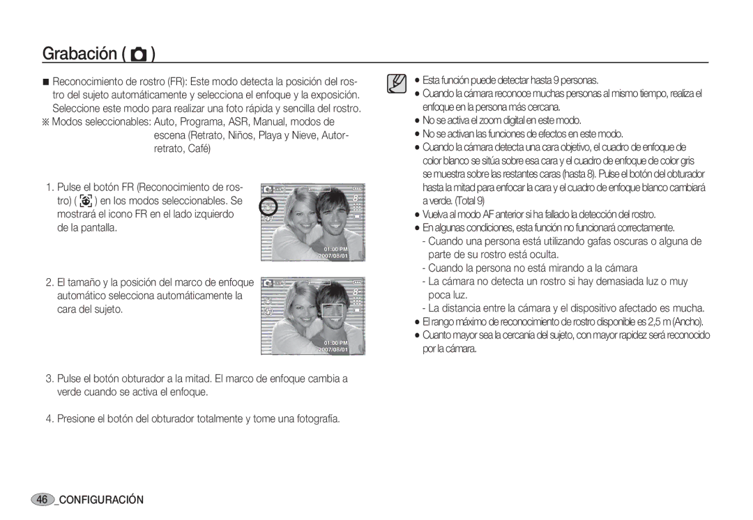 Samsung EC-S85ZZBBA/E1, EC-S85ZZSBA/E1, EC-S85ZZSBA/E2, EC-S85ZZPBA/E1, EC-S85ZZSBB/E1, EC-S85ZZPBA/SP manual Grabación Ò 