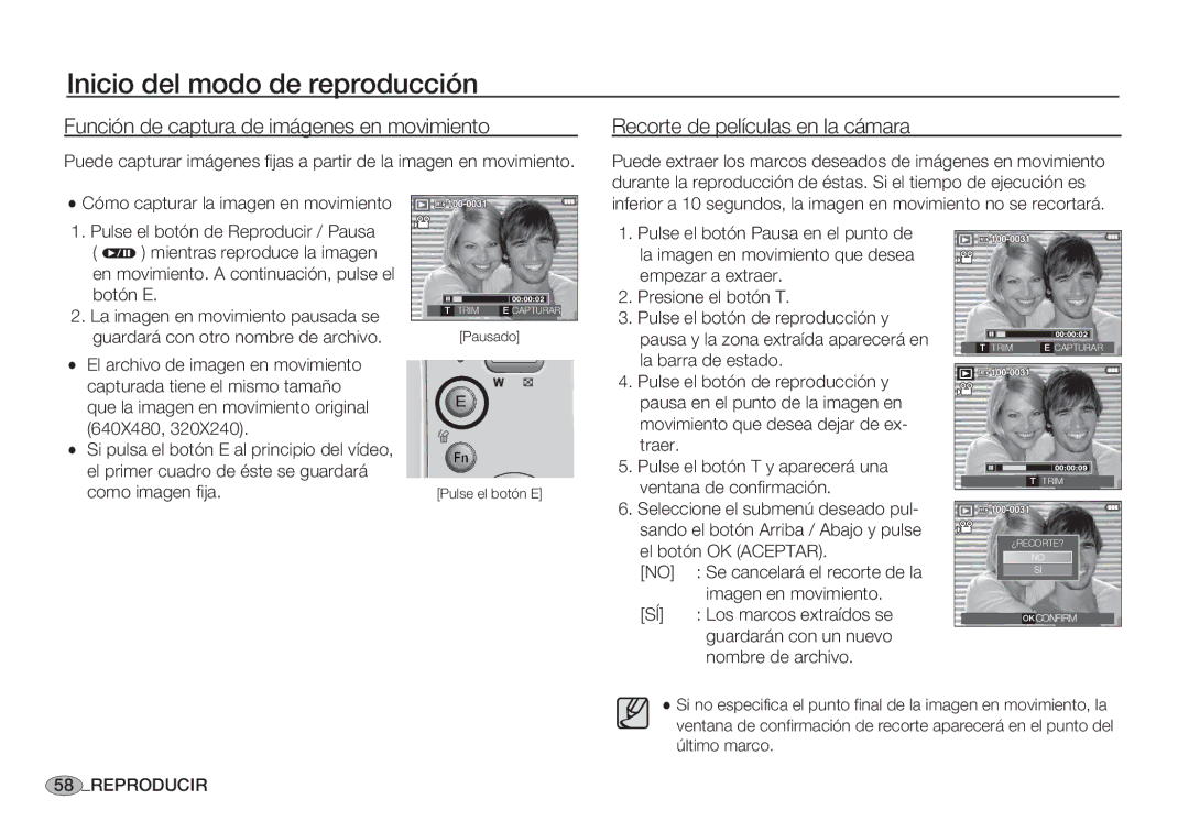 Samsung EC-S85ZZSBB/E1, EC-S85ZZSBA/E1 Función de captura de imágenes en movimiento, Recorte de películas en la cámara 