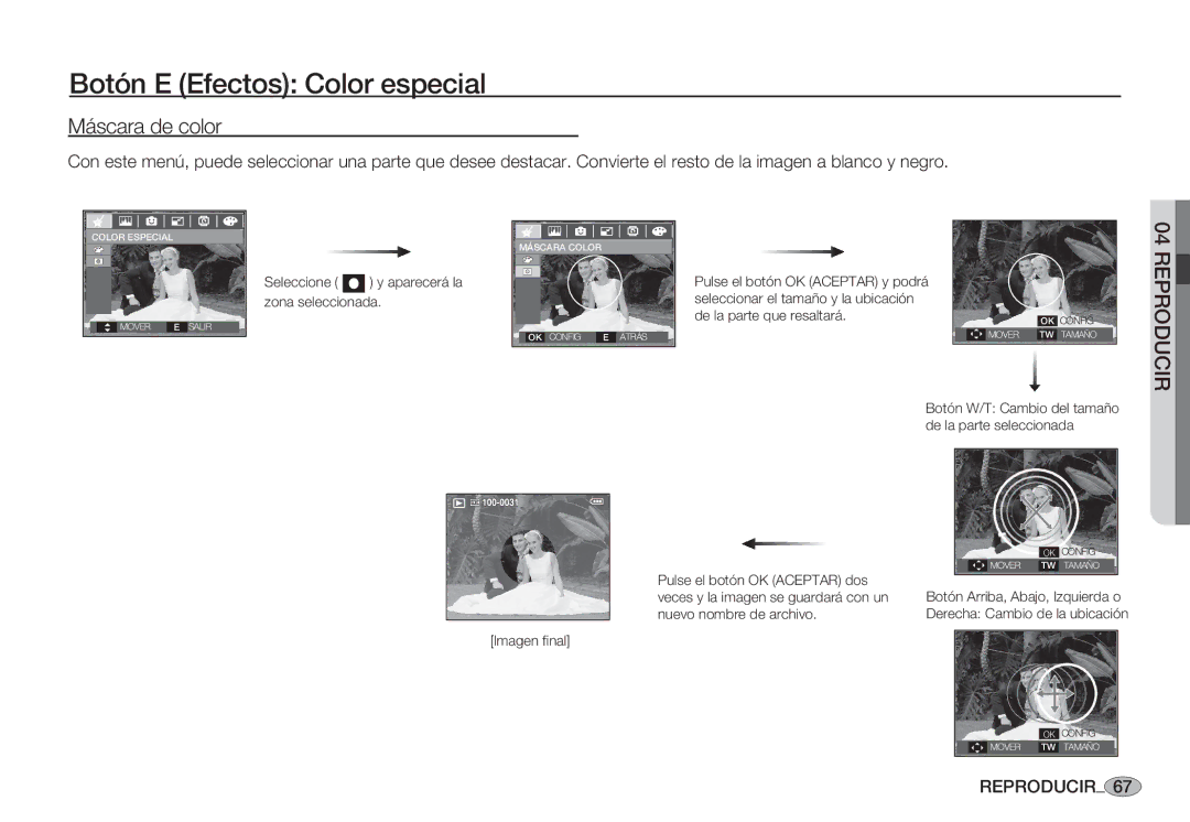 Samsung EC-S85ZZPBA/E1, EC-S85ZZSBA/E1, EC-S85ZZSBA/E2, EC-S85ZZBBA/E1, EC-S85ZZSBB/E1, EC-S85ZZPBA/SP manual Máscara de color 