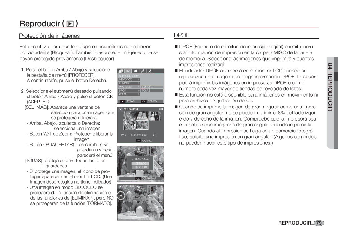 Samsung EC-S85ZZBBA/E1, EC-S85ZZSBA/E1 manual Protección de imágenes, Botón W/T de Zoom Proteger o liberar la imagen 