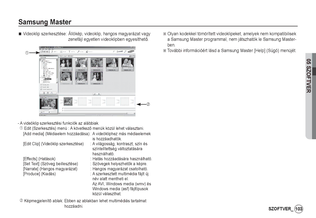 Samsung EC-S85ZZBDA/E3 manual Színtelítettség változtatására, Effects Hatások, Set Text Szöveg beillesztése, Produce Kiadás 