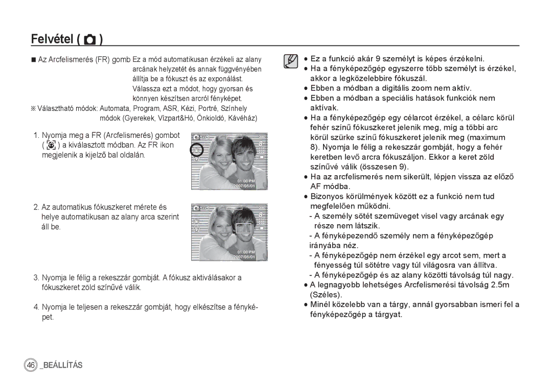 Samsung EC-S85ZZBBA/E1, EC-S85ZZSBB/E3, EC-S85ZZSBA/E1, EC-S85ZZPBA/E2, EC-S85ZZBBA/E2, EC-S85ZZBDA/E3 manual 46 Beállítás 