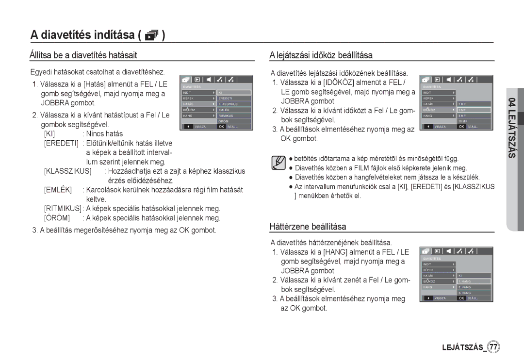 Samsung EC-S85ZZBBA/IT, EC-S85ZZSBB/E3, EC-S85ZZSBA/E1, EC-S85ZZPBA/E2 manual Háttérzene beállítása, Klasszikus, Emlék, Öröm 