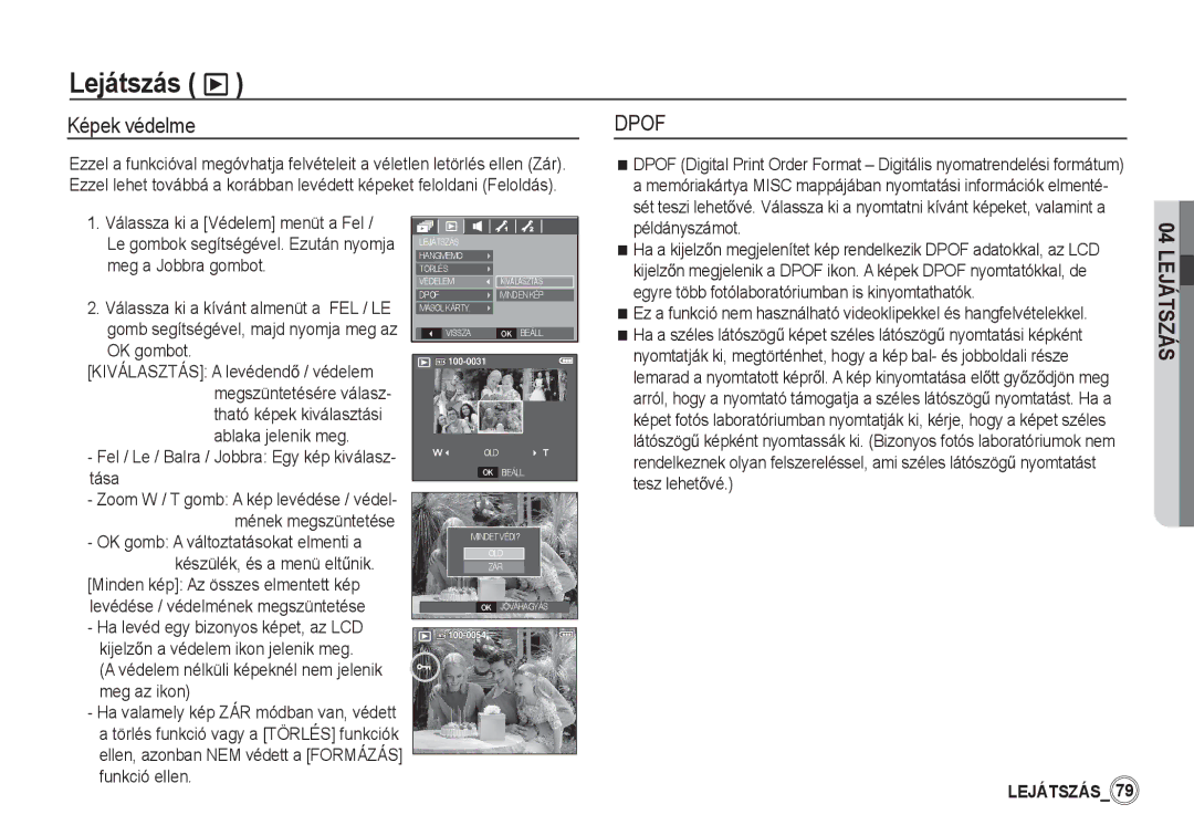 Samsung EC-S85ZZSBB/E3, EC-S85ZZSBA/E1 manual Képek védelme, Példányszámot, Fel / Le / Balra / Jobbra Egy kép kiválasz- tása 