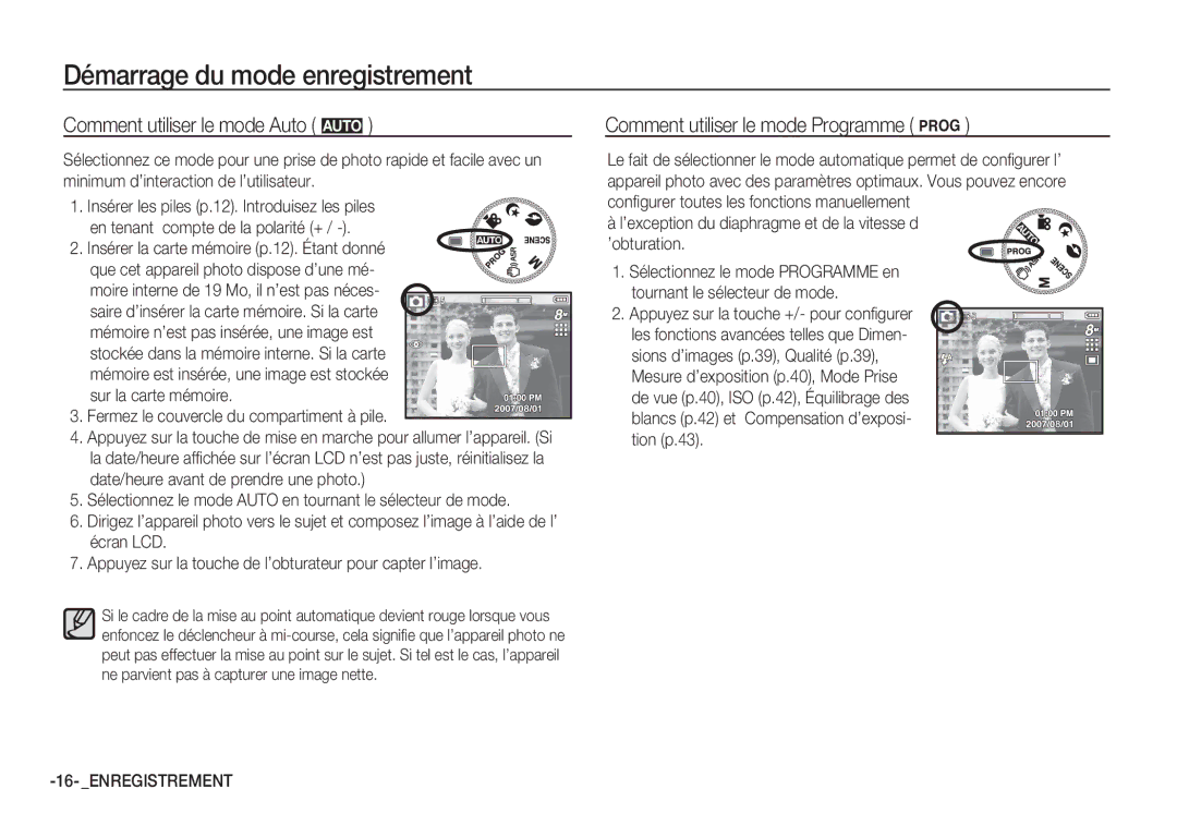 Samsung EC-S85ZZBBA/E1, EC-S85ZZSBB/E3, EC-S85ZZSBA/E1 Démarrage du mode enregistrement, Comment utiliser le mode Auto μ 