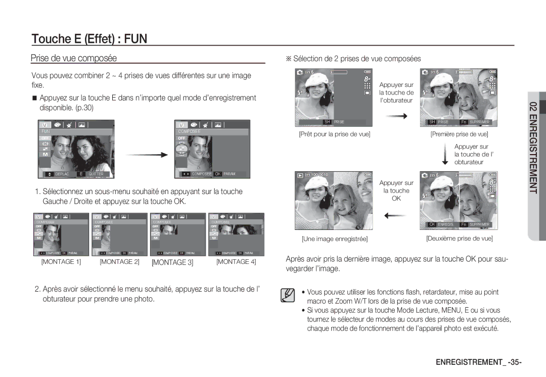 Samsung EC-S85ZZSBB/E3 Prise de vue composée, Appuyer sur la touche de l’obturateur, La touche, Une image enregistrée 