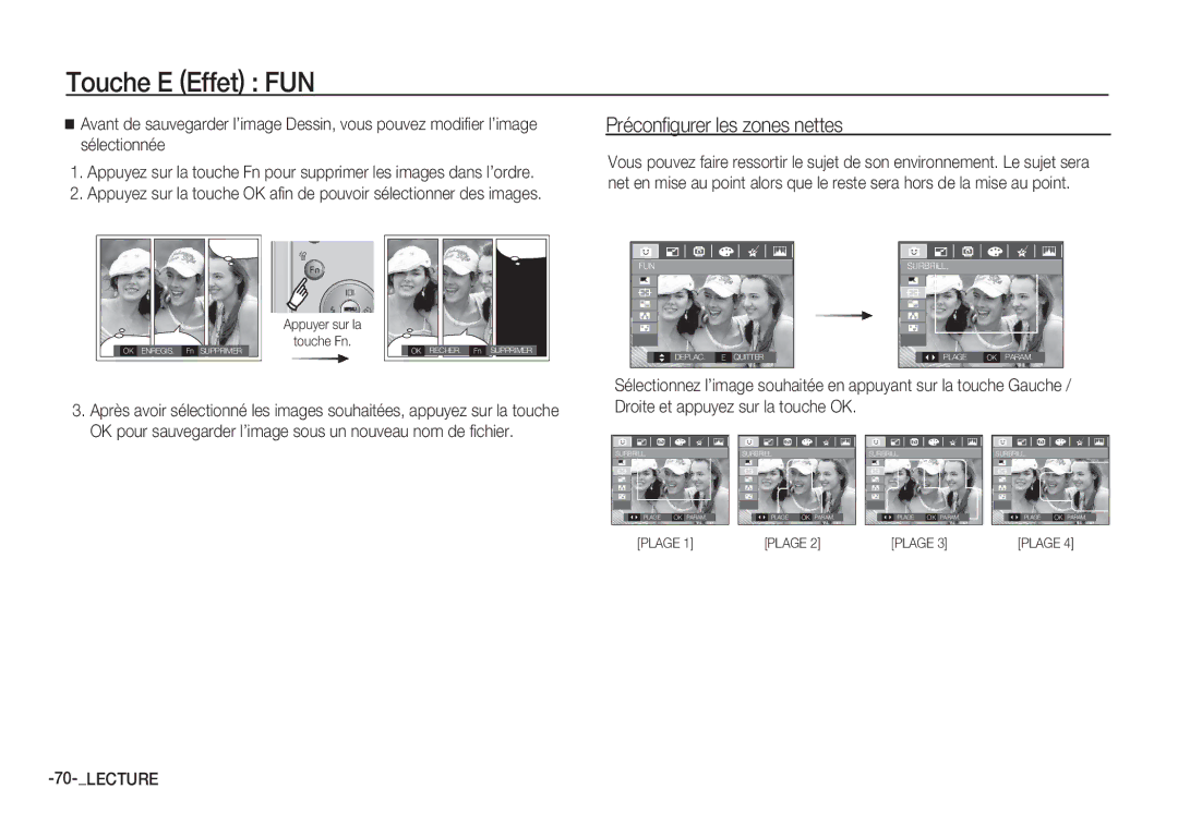 Samsung EC-S85ZZBBA/E1 manual Préconfigurer les zones nettes, OK pour sauvegarder l’image sous un nouveau nom de fichier 