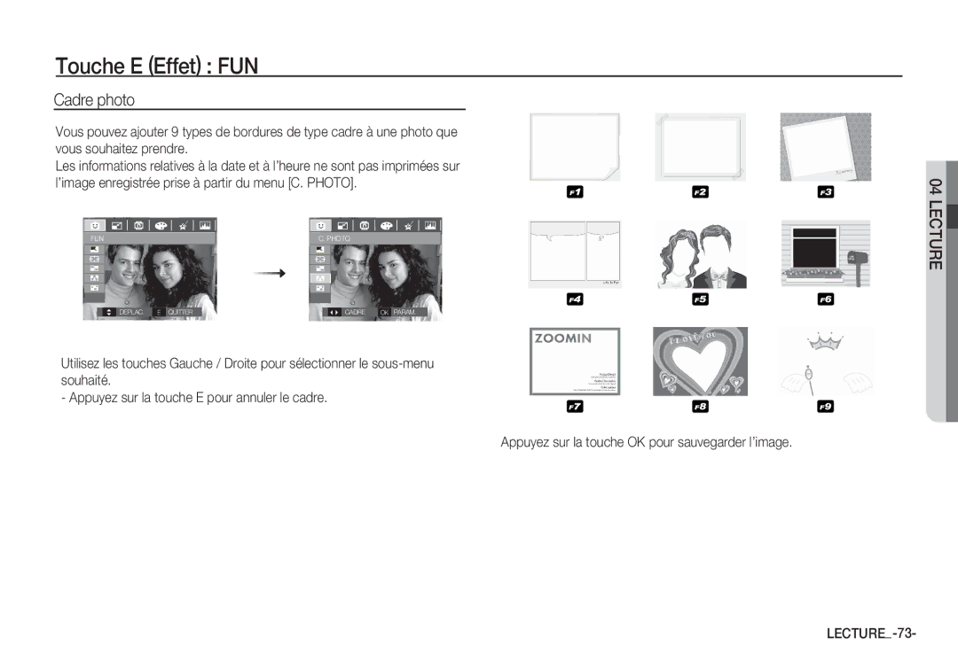 Samsung EC-S85ZZPBA/E2, EC-S85ZZSBB/E3, EC-S85ZZSBA/E1, EC-S85ZZBBA/E2, EC-S85ZZPDA/E3, EC-S85ZZBDA/E3 Cadre photo, LECTURE-73 