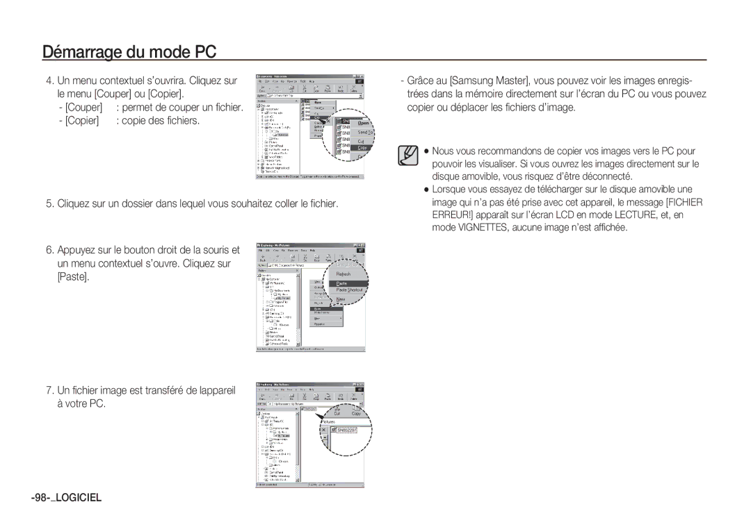 Samsung EC-S85ZZSBB/E3, EC-S85ZZSBA/E1, EC-S85ZZPBA/E2 manual Couper, Copier Copie des fichiers, Permet de couper un fichier 