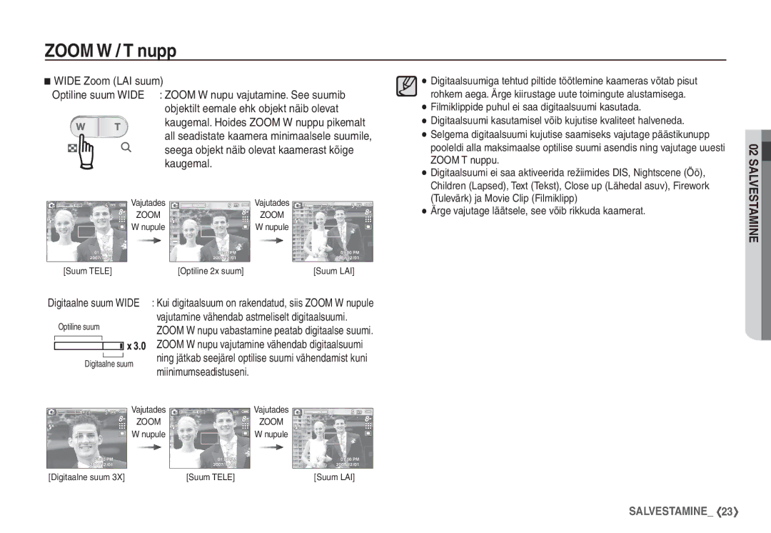 Samsung EC-S860ZBBA/RU, EC-S860ZSBA/RU manual Wide Zoom LAI suum, Seega objekt näib olevat kaamerast kõige kaugemal 