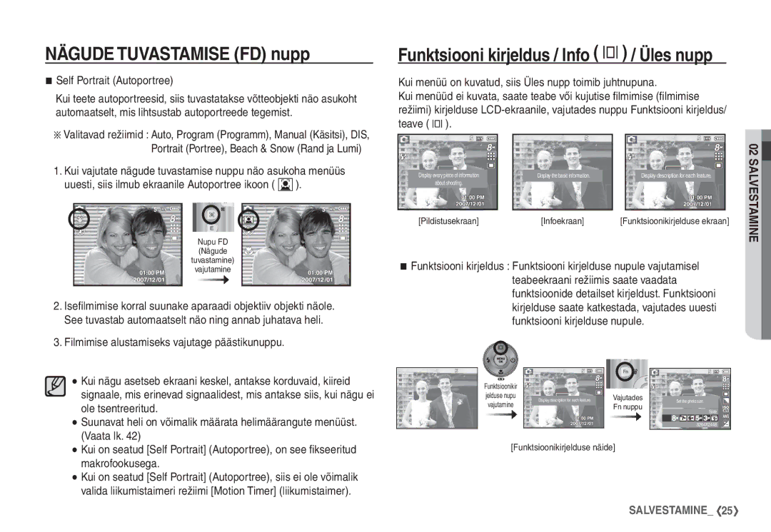 Samsung EC-S760ZSBA/RU, EC-S860ZBBA/RU manual Funktsiooni kirjeldus / Info î / Üles nupp, Self Portrait Autoportree 