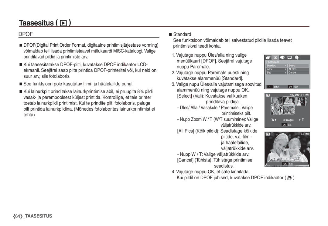 Samsung EC-S760ZBBA/LV, EC-S860ZBBA/RU manual Kuvatakse alammenüü Standard, Printimiseks pilt, Väljatrükkide arv, Seadistus 