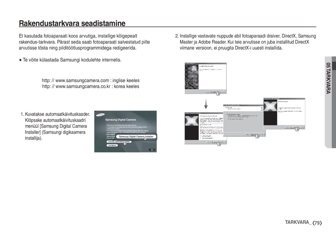 Samsung EC-S760ZSBA/RU, EC-S860ZBBA/RU, EC-S860ZSBA/RU, EC-S860ZBBA/LV, EC-S760ZSBA/LV manual Rakendustarkvara seadistamine 