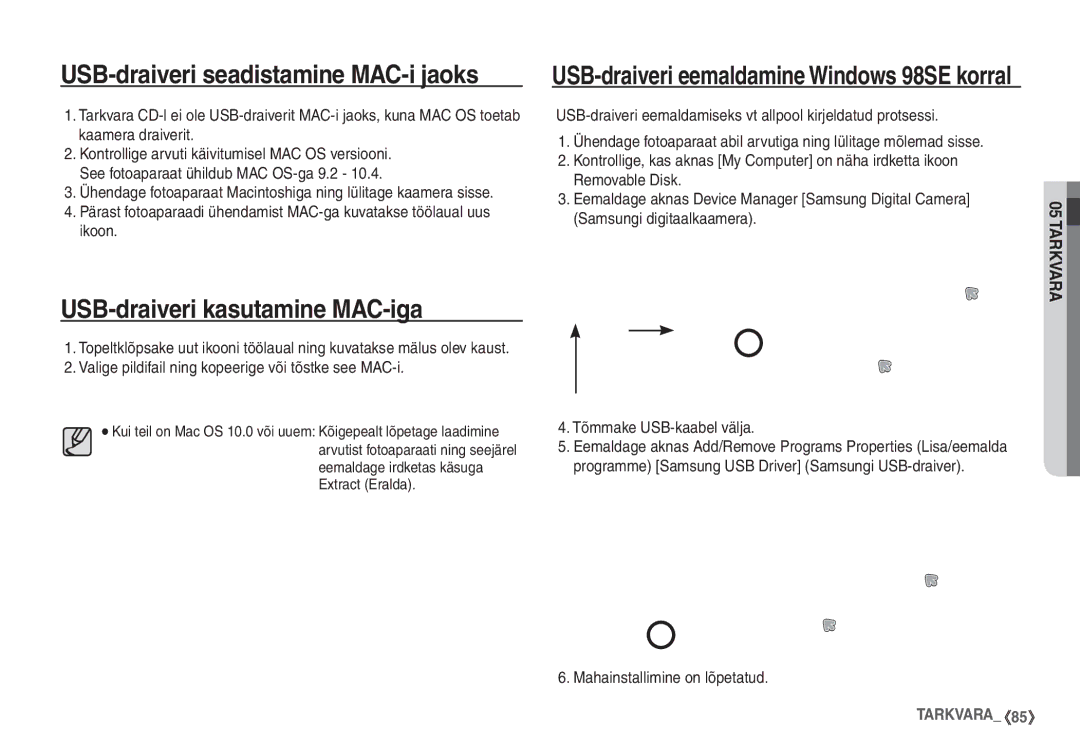 Samsung EC-S760ZSBA/RU, EC-S860ZBBA/RU manual USB-draiveri seadistamine MAC-i jaoks, USB-draiveri kasutamine MAC-iga 