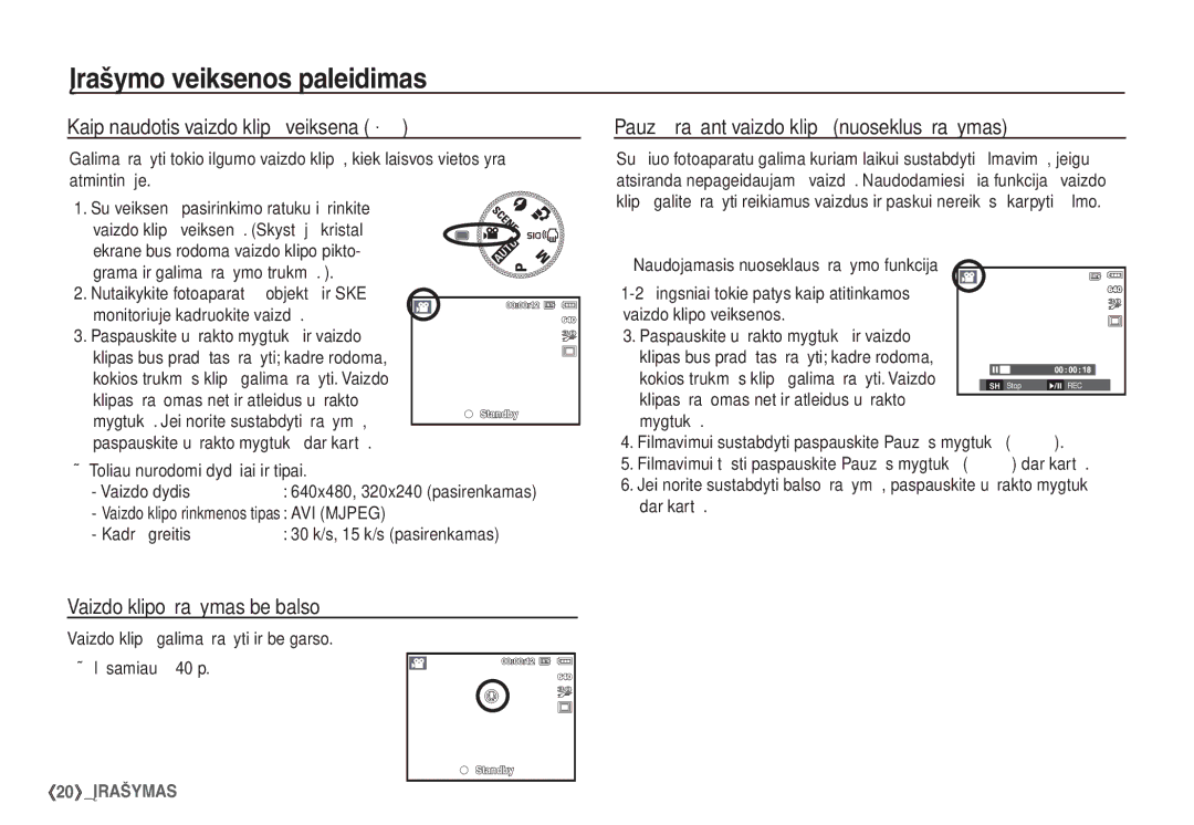 Samsung EC-S860ZBBA/LV, EC-S860ZBBA/RU manual Kaip naudotis vaizdo klipų veiksena ´, Vaizdo klipo įrašymas be balso 