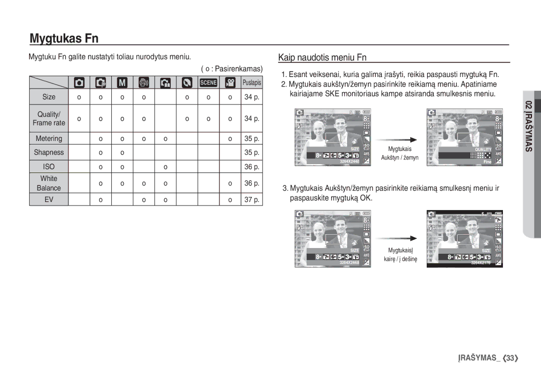 Samsung EC-S760ZSBA/LV, EC-S860ZBBA/RU, EC-S860ZSBA/RU, EC-S760ZSBA/RU manual Mygtukas Fn, ‰ ÿ, Kaip naudotis meniu Fn 