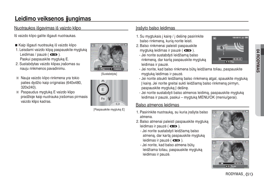 Samsung EC-S760ZSBA/LV manual Nuotraukos išgavimas iš vaizdo klipo, Įrašyto balso leidimas, Balso atmenos leidimas 