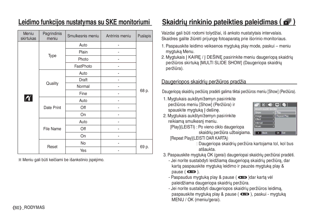 Samsung EC-S860ZSBA/RU, EC-S860ZBBA/RU, EC-S760ZSBA/RU, EC-S860ZBBA/LV manual Skaidrių rinkinio pateikties paleidimas ❸ 