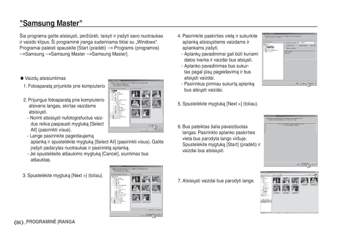 Samsung EC-S860ZBBA/LV manual Samsung Master, Lange pasirinkite pageidaujamą, Atsisiųsti vaizdai bus parodyti lange 