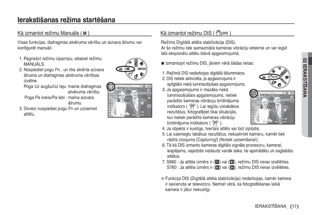 Samsung EC-S860ZBBA/RU, EC-S860ZSBA/RU manual Kā izmantot režīmu Manuāls ¸, Divreiz nospiediet pogu Fn un uzņemiet attēlu 