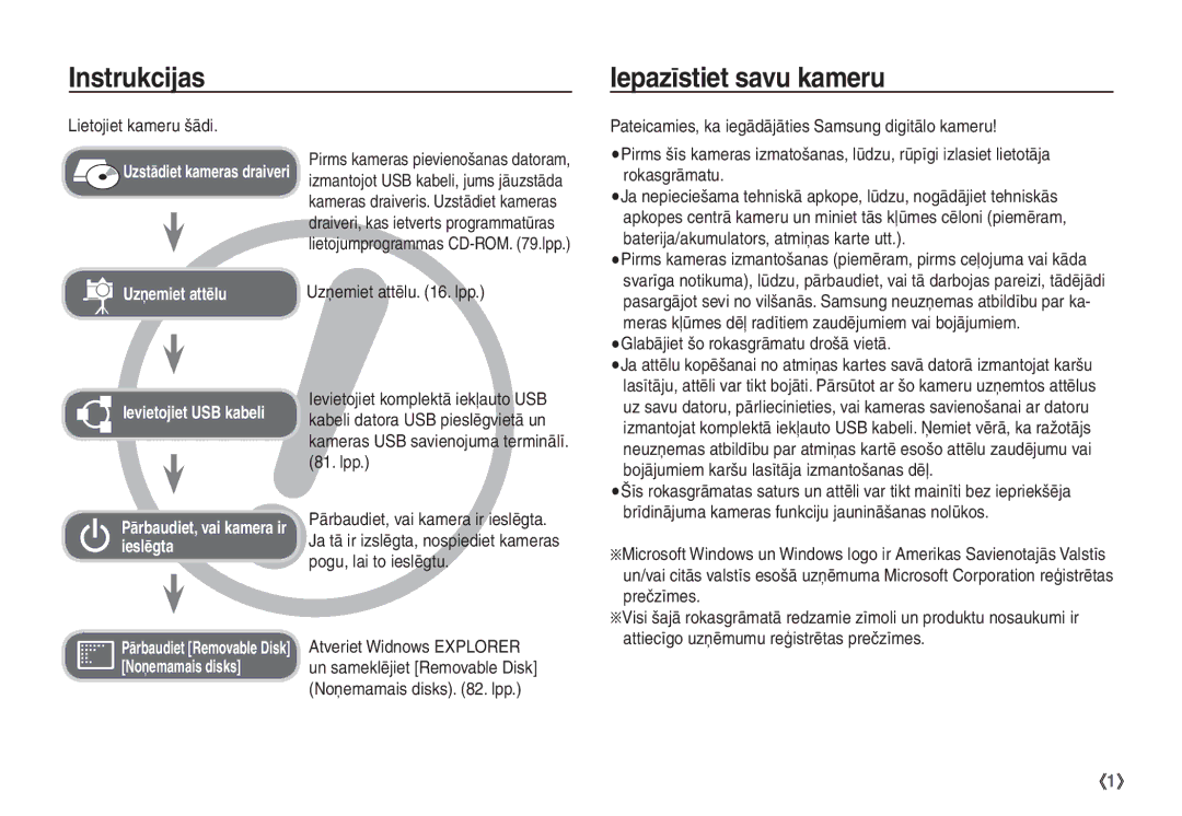 Samsung EC-S760ZSBA/RU, EC-S860ZBBA/RU Instrukcijas Iepazīstiet savu kameru, Lietojiet kameru šādi, Uzņemiet attēlu . lpp 