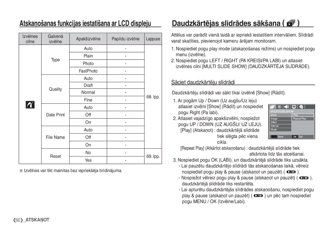 Samsung EC-S860ZSBA/RU, EC-S860ZBBA/RU, EC-S760ZSBA/RU manual Daudzkārtējas slīdrādes sākšana ❸, Sāciet daudzkārtēju slīdrādi 