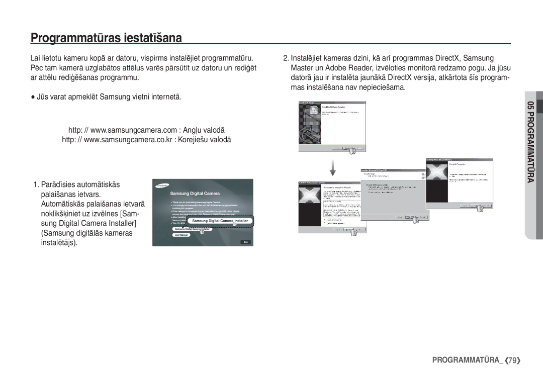 Samsung EC-S760ZSBA/RU, EC-S860ZBBA/RU manual Programmatūras iestatīšana, Jūs varat apmeklēt Samsung vietni internetā 