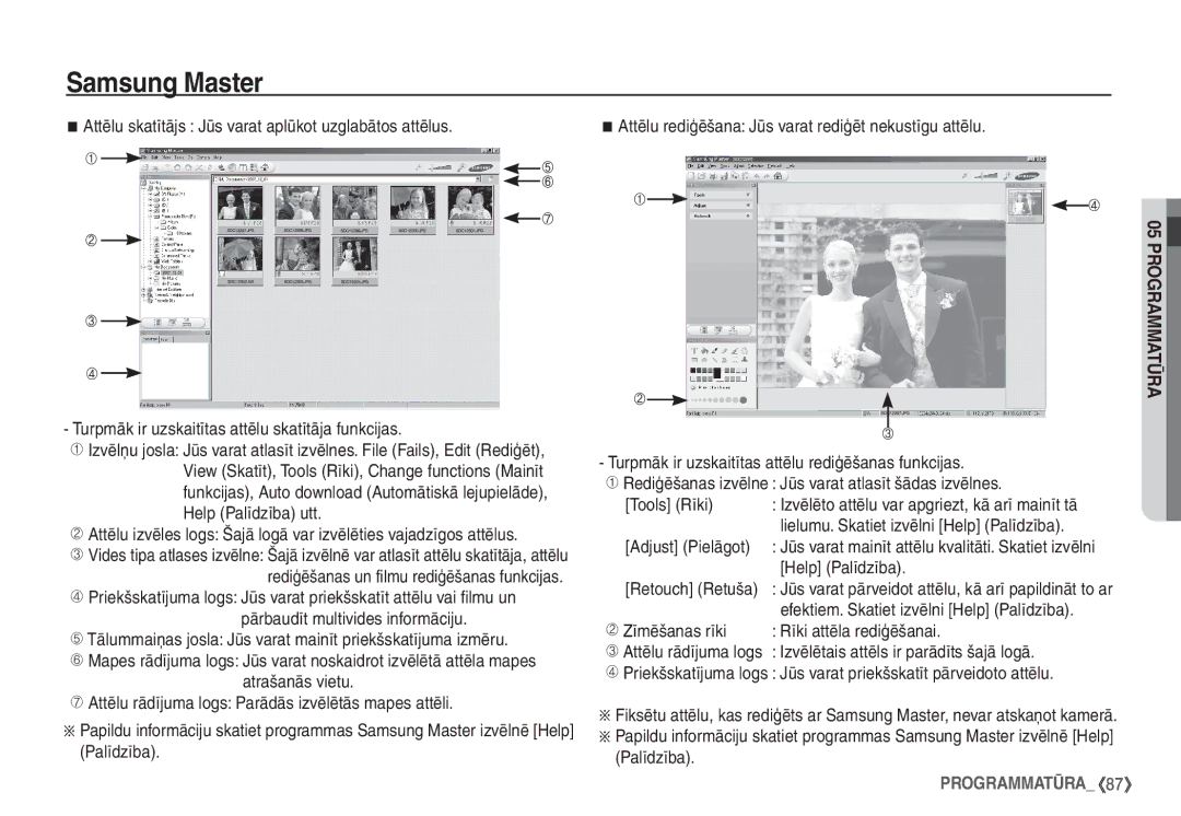 Samsung EC-S760ZSBA/LV manual Attēlu skatītājs Jūs varat aplūkot uzglabātos attēlus, Adjust Pielāgot, Help Palīdzība 