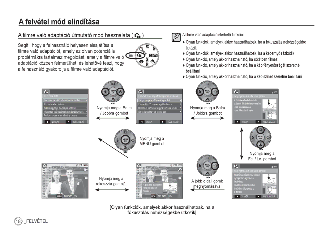 Samsung EC-D760ZSBB/FR, EC-S860ZSBA/FR, EC-S760ZPDA/E3, EC-S860ZSDA/E3 manual ﬁlmre való adaptáció útmutató mód használata ` 