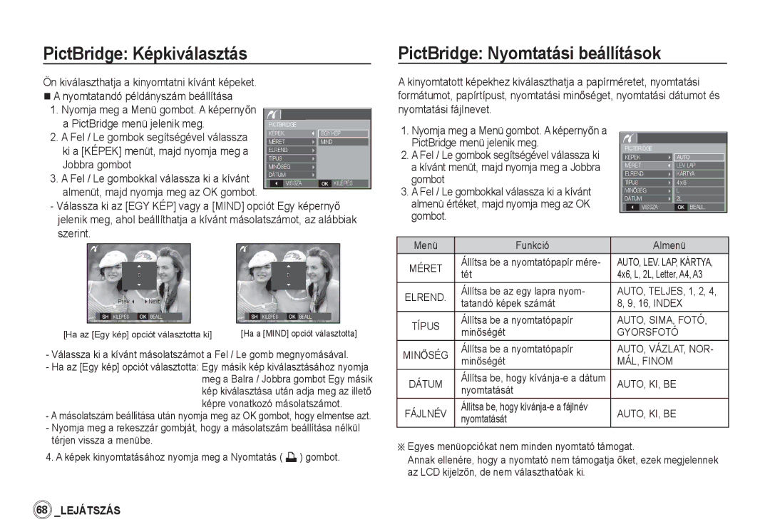 Samsung EC-S860ZPBA/E1 manual Nyomtatandó példányszám beállítása, Nyomtatási fájlnevet PictBridge menü jelenik meg 